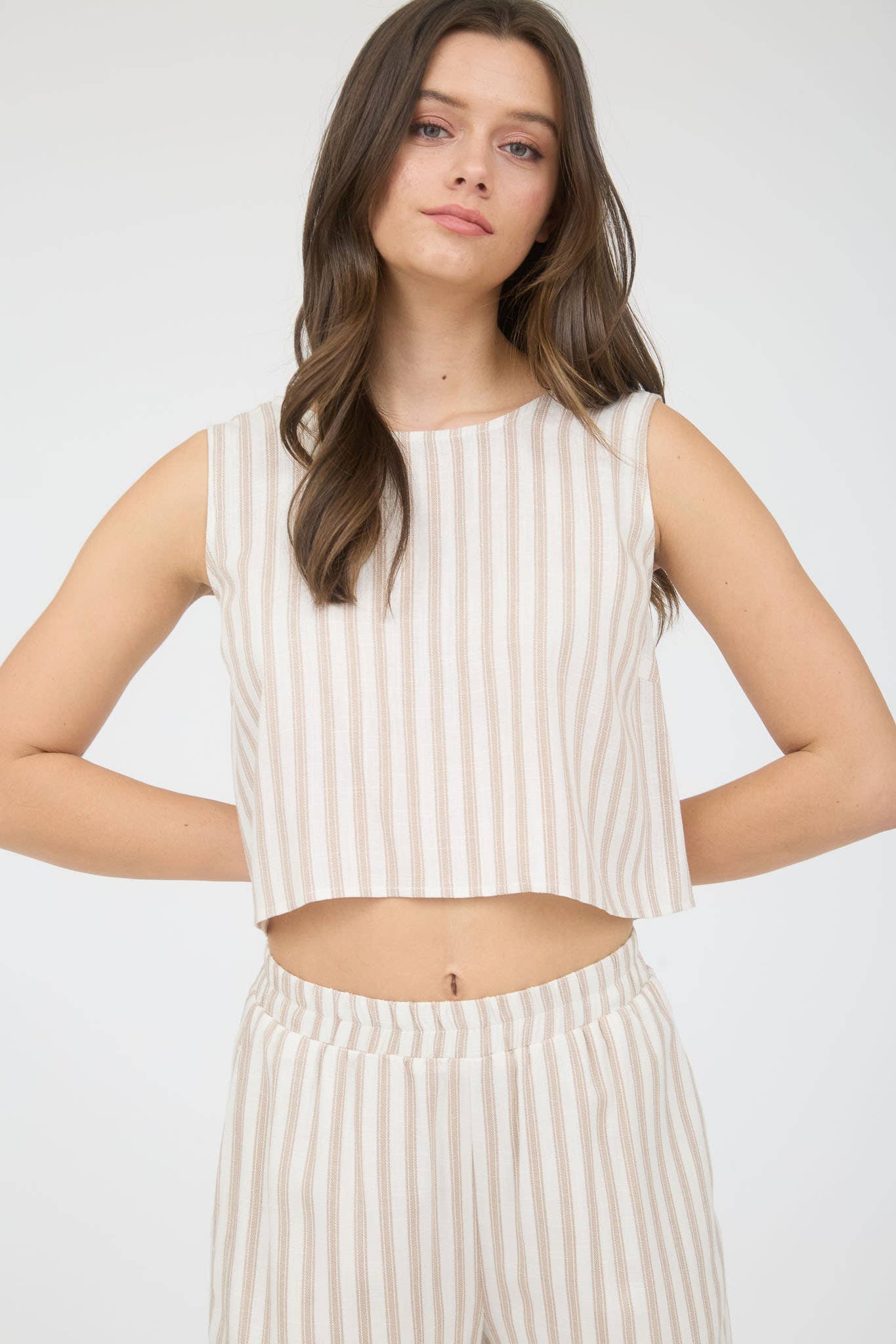 The Workshop Studio - STRIPE LINEN BACK TIE DETAIL SLEEVELESS TOP