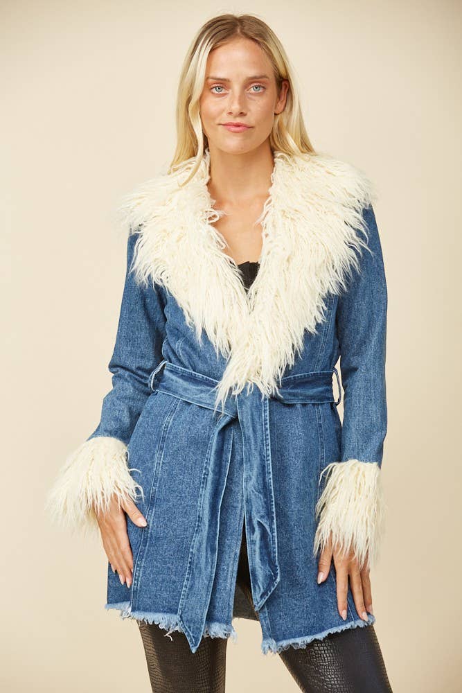 WISTERIA LANE - FAUX FUR DENIM COAT 6376JIA