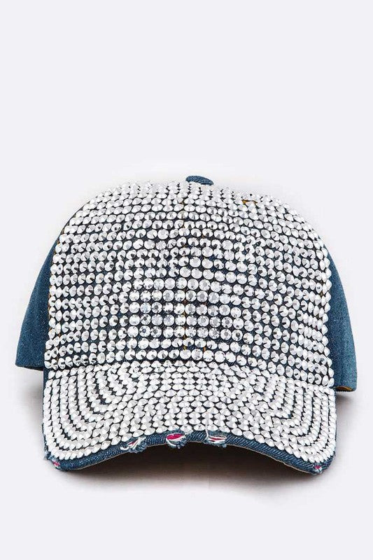 Crystal Distressed Denim Cap