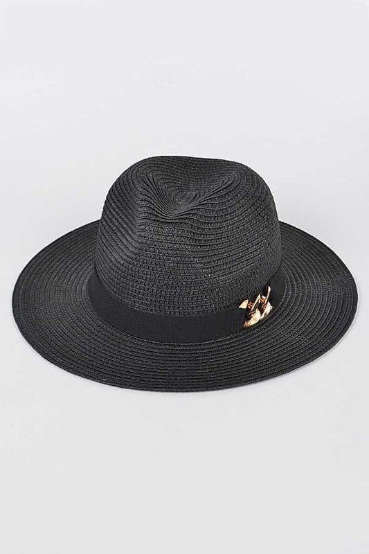 Gold Chain Accent Straw Panama hat