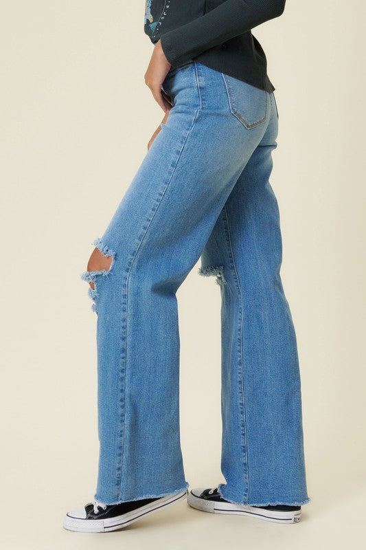 Distressed Wide Fit Jeans