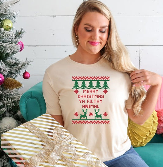 Colorful Merry Christmas Ya Filthy Animal Tee