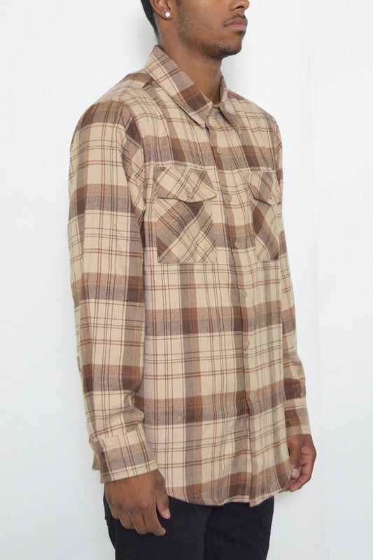 Regular Fit Checker Plaid Flannel Long Sleeve