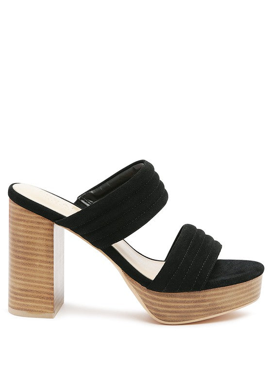 MILLE FEUX SUEDE SLIP-ON BLOCK HEELED SANDAL