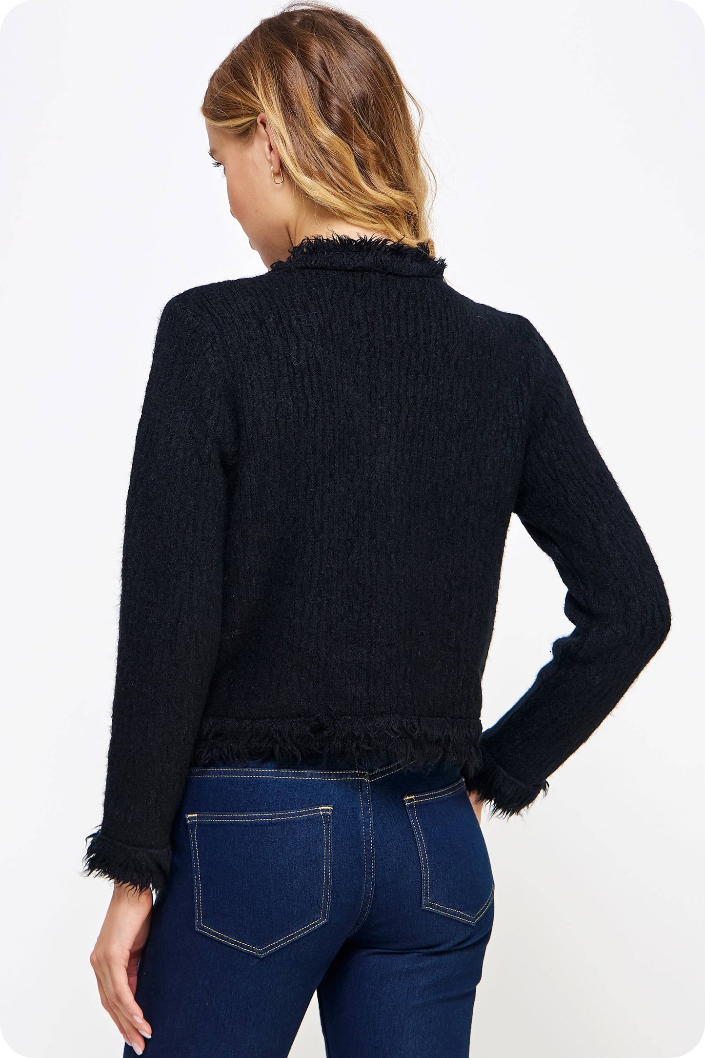Strut & Bolt - Frayed Trim Textured Cardigan
