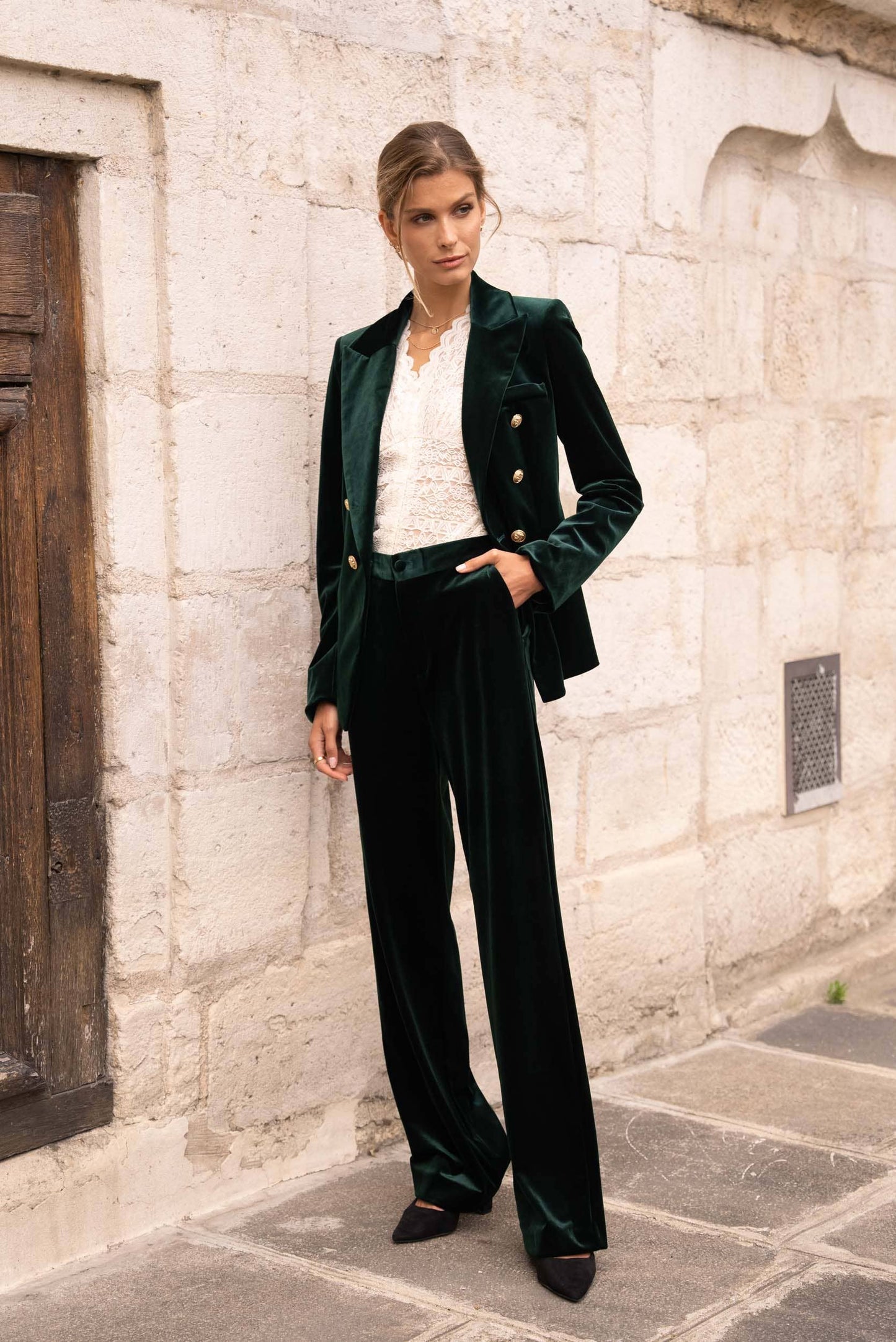 CHOKLATE PARIS - High-waisted straight-cut velvet trousers - P2228