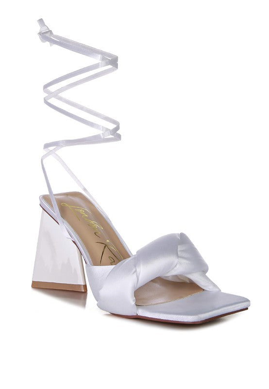 Pristine Knotted Triangular Block Heel Sandals