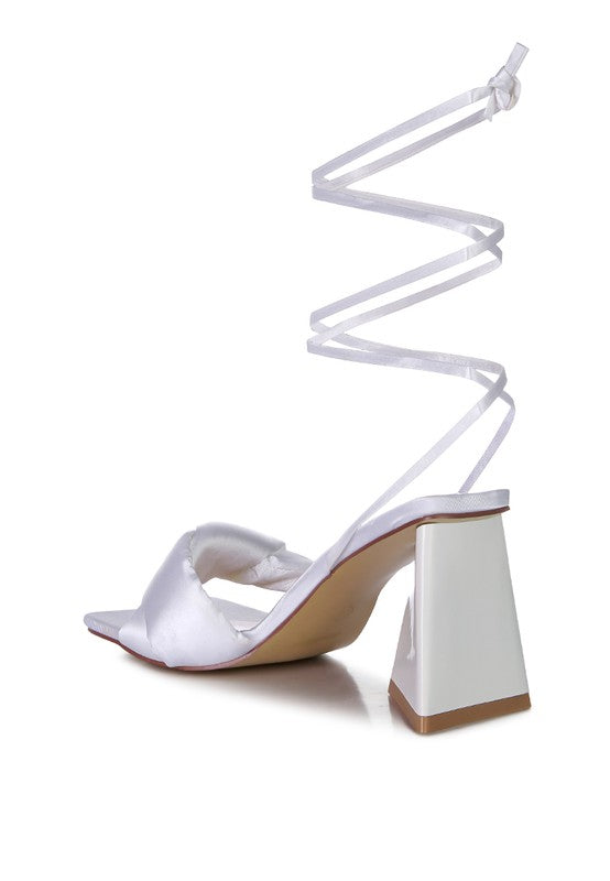 Pristine Knotted Triangular Block Heel Sandals