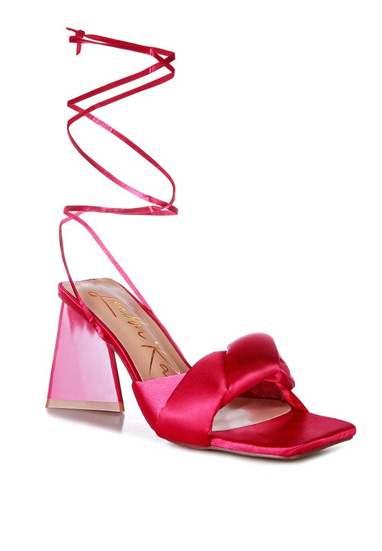 Pristine Knotted Triangular Block Heel Sandals