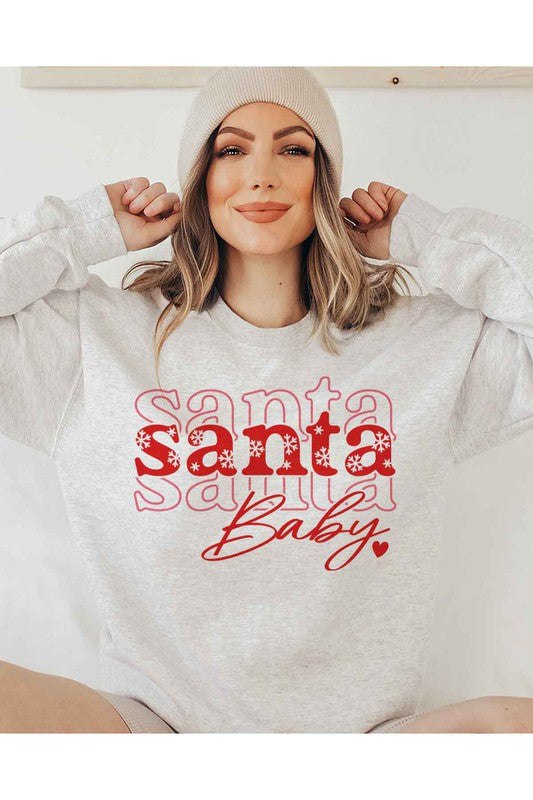 SANTA BABY CHRISTMAS GRAPHIC PLUS SIZE SWEATSHIRT