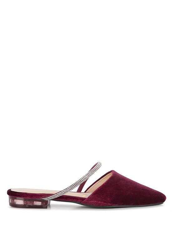 Turnon Velvet Diamante Detail Flat Mules