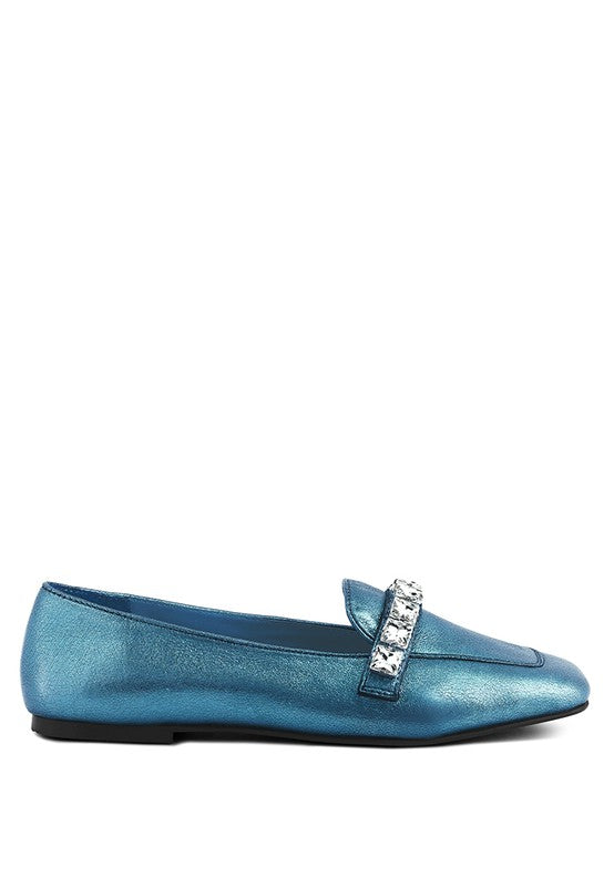 CHURROS Metallic Diamante Leather Loafers