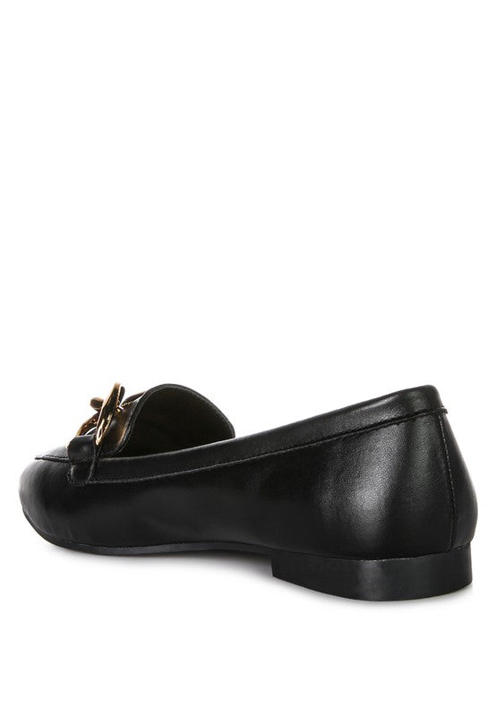 Chunky Metal Chain Faux Leather Loafers