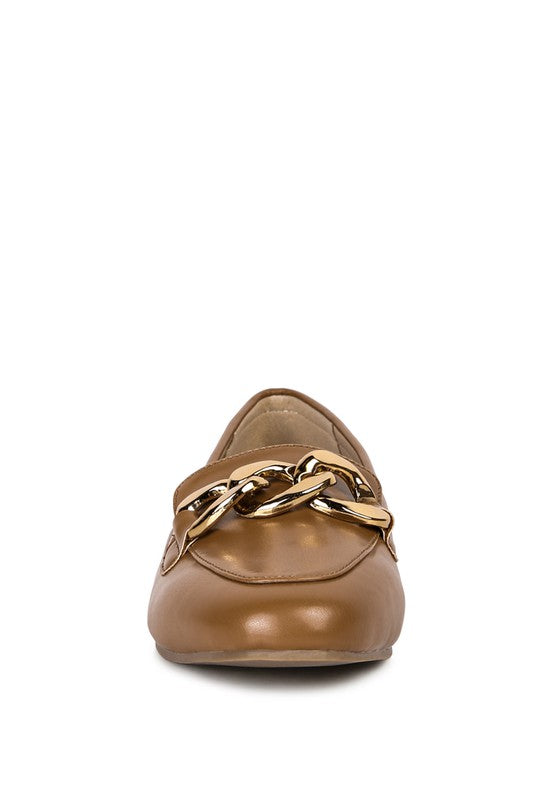 Chunky Metal Chain Faux Leather Loafers