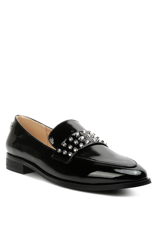 MEANBABE Semicasual Stud Detail Patent Loafers