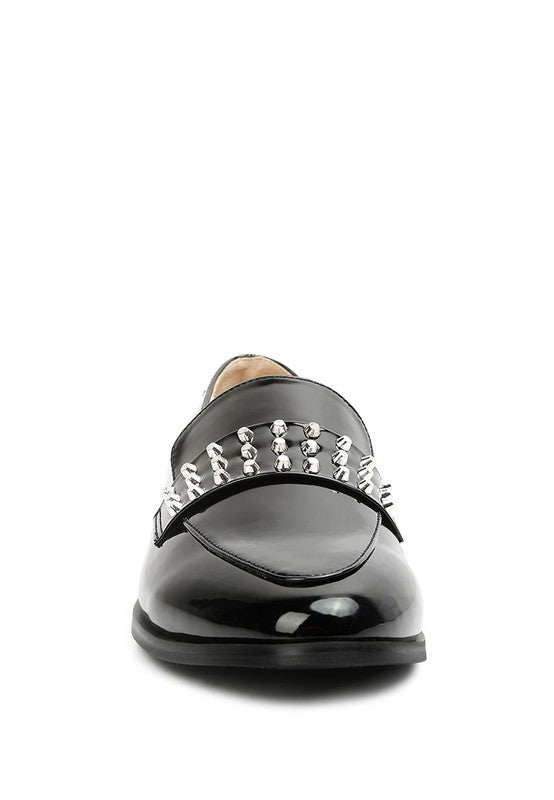 MEANBABE Semicasual Stud Detail Patent Loafers