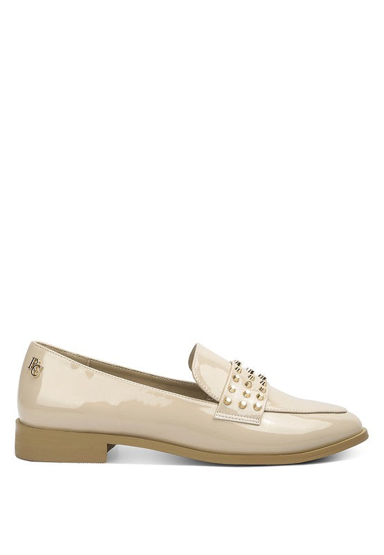 MEANBABE Semicasual Stud Detail Patent Loafers