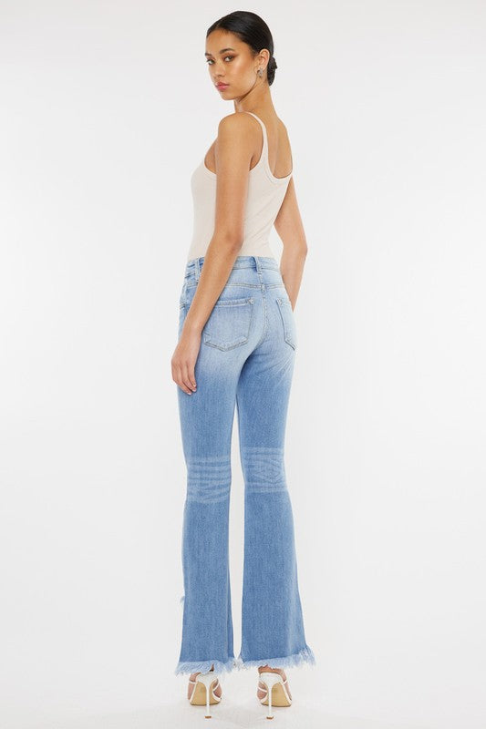 High Rise Leg Distress Bootcut Jeans