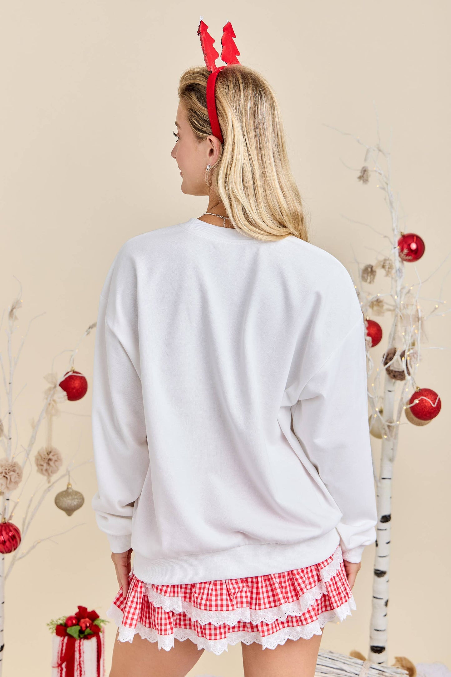 Main Strip - Holly Jolly White Holiday Sweatshirt Festive Winter Pullover