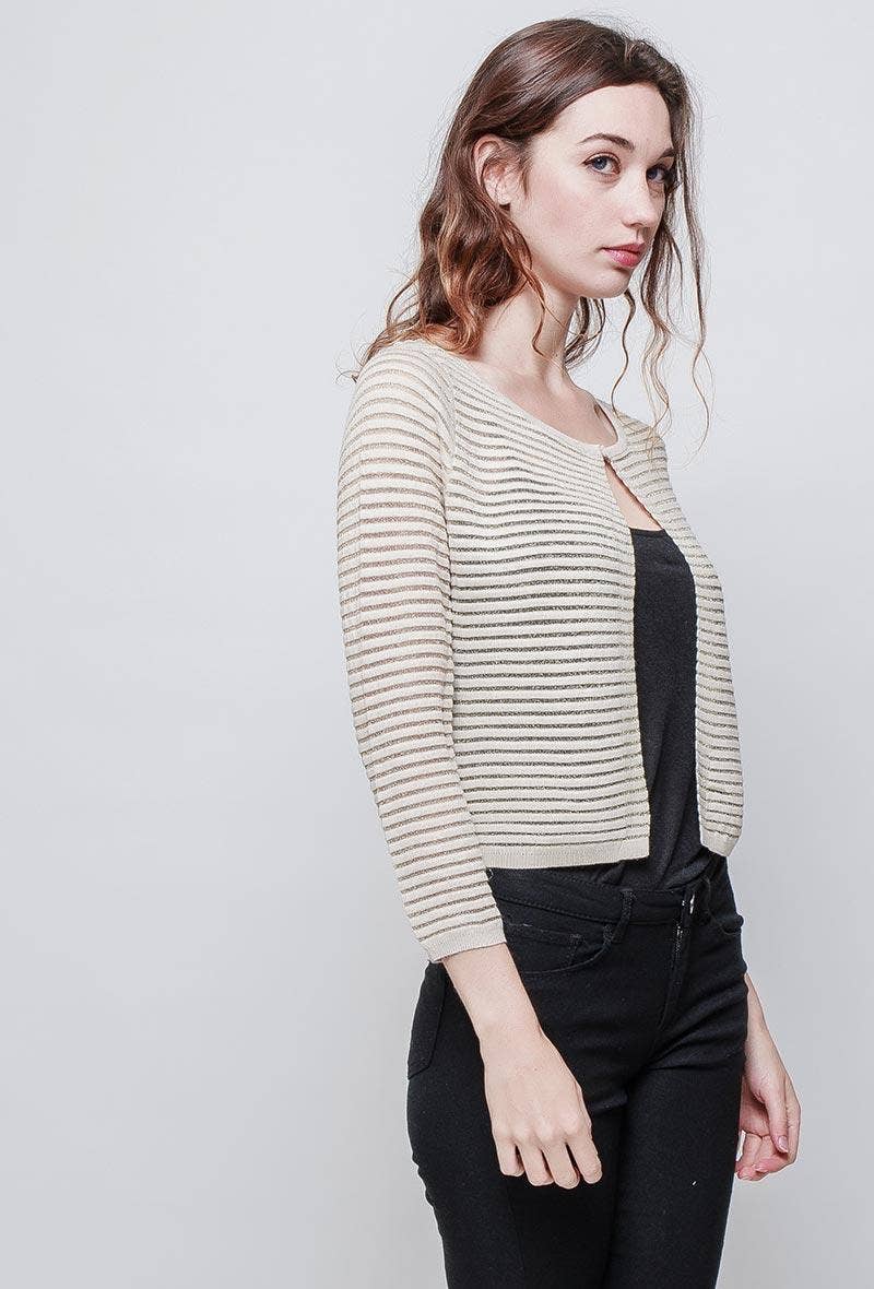 CHOKLATE PARIS - Fine knit bolero cardigan with lurex mesh stripe - 8743