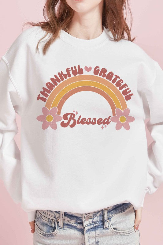 THANKFUL GRATEFUL BLESSED RAINBOW Graphic Crewneck