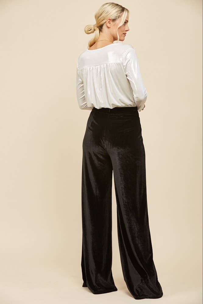 WISTERIA LANE - VELVET PALAZZO TROUSER PANTS 2422PIA WINE
