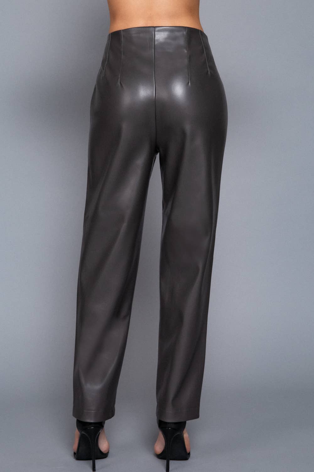 Active Basic | Active USA - Hight Waist Slim Fit Faux Leather Long Pants: BRN-warm brown / M