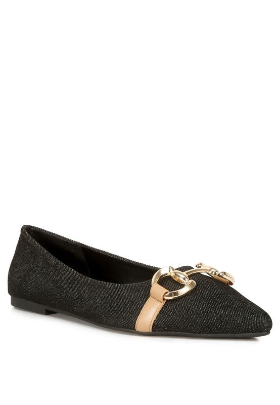 Cressida Denim Horsebit Detail Ballet Flats