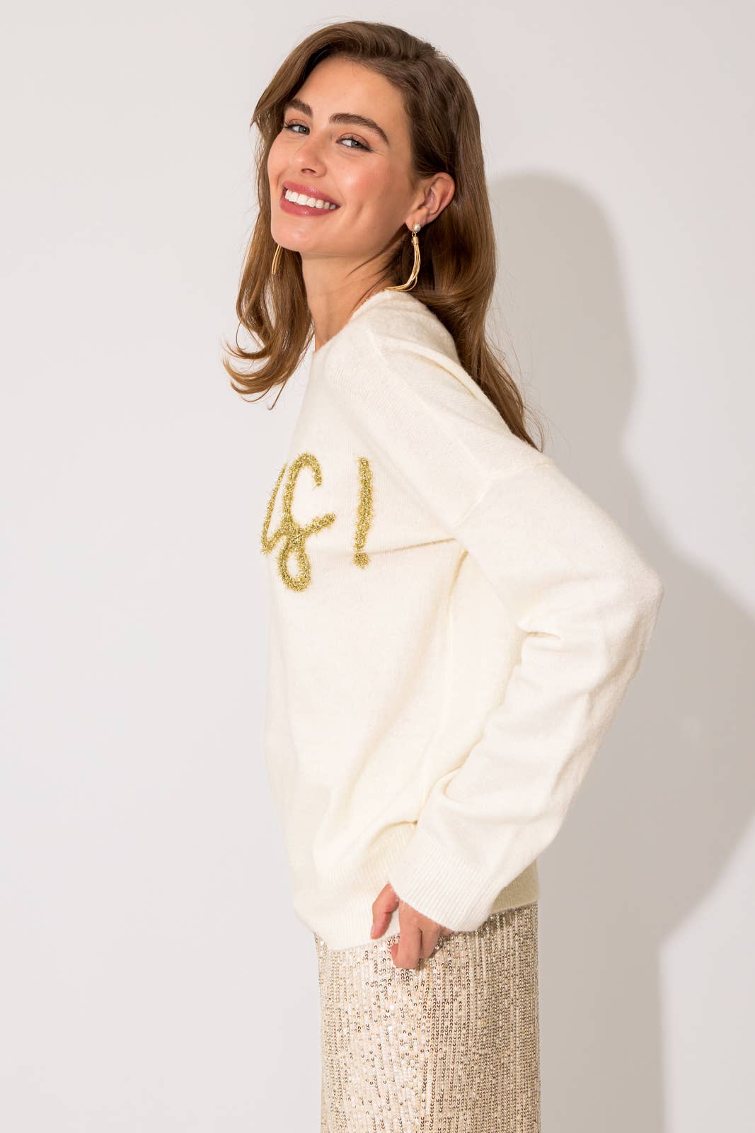 GILLI - Cheers Pullover Sweater: White / S