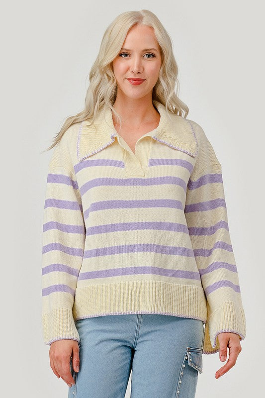 Stripe Pattern Knit Sweater