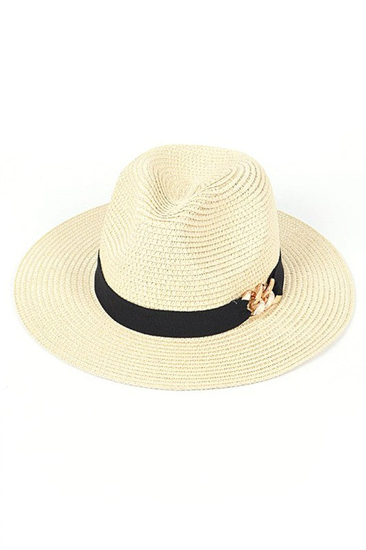 Gold Chain Accent Straw Panama hat