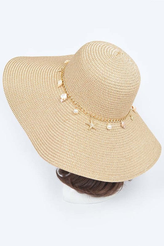 Shell And Pearl Mix Charm Floppy Sun Hat