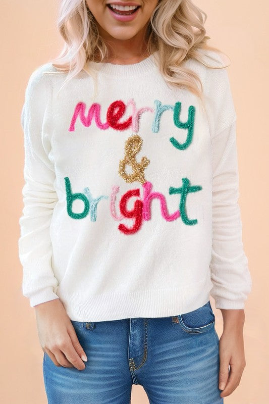 Glitter Merry & Bright Round Neck Knit Sweater