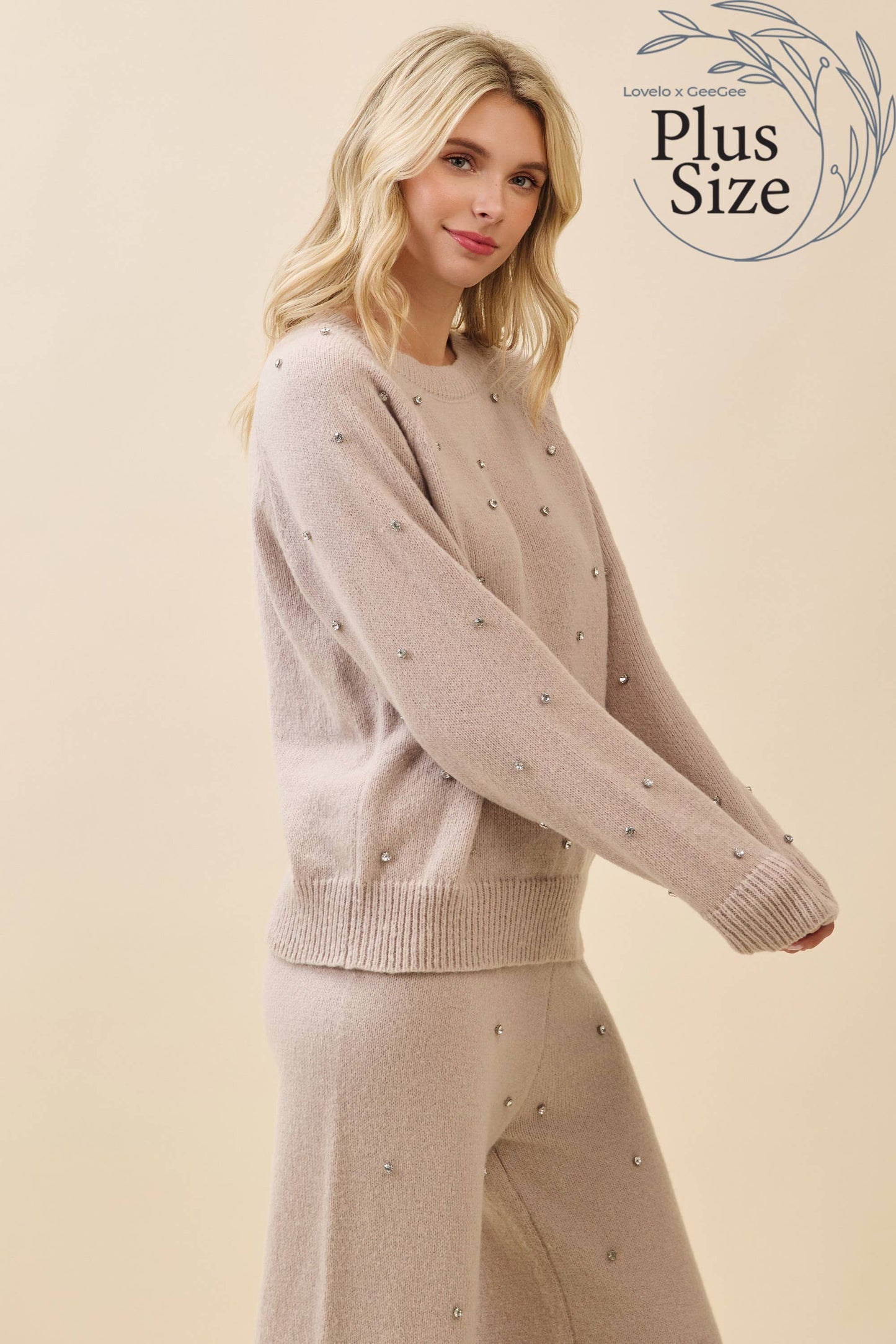GeeGee x Lovelo - Plus Rhinestone Embellished Knit Sweater OT51845PL