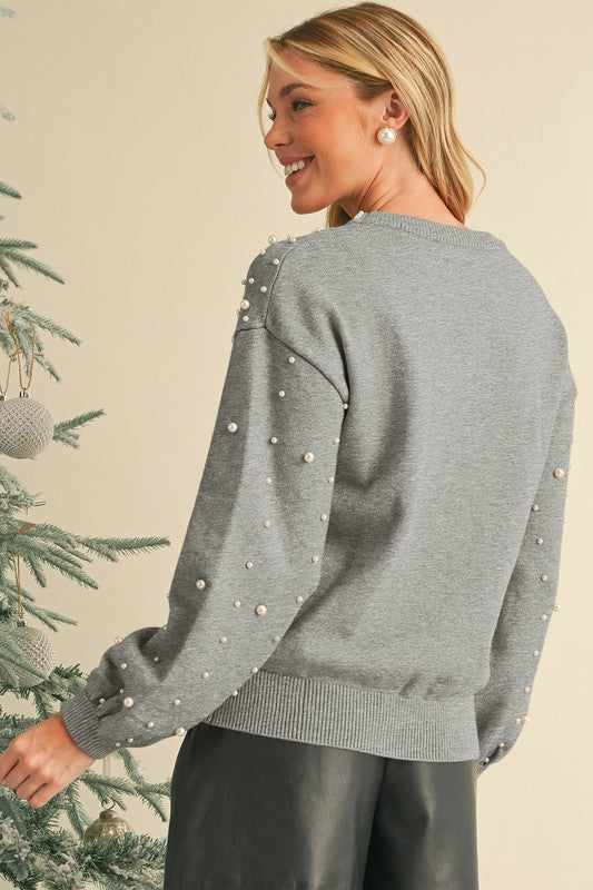 Pearl Drop Shoulder Round Neck Sweater