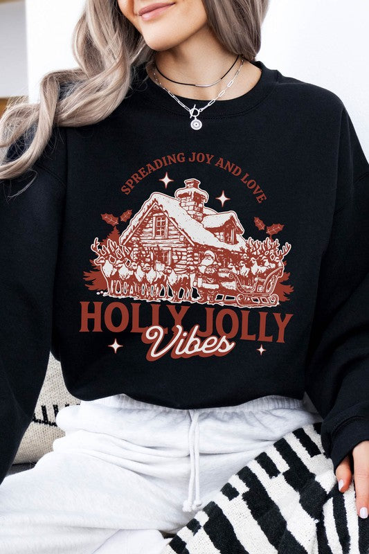 Holly Jolly Vibes Christmas Fleece Sweatshirt