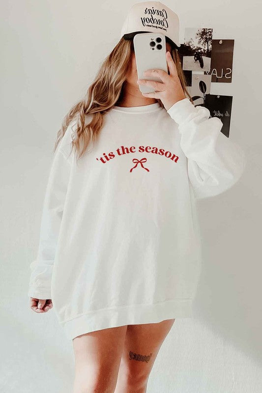 CHRISTMAS RIBBON BOW OVERSIZED SWEATSHIRT