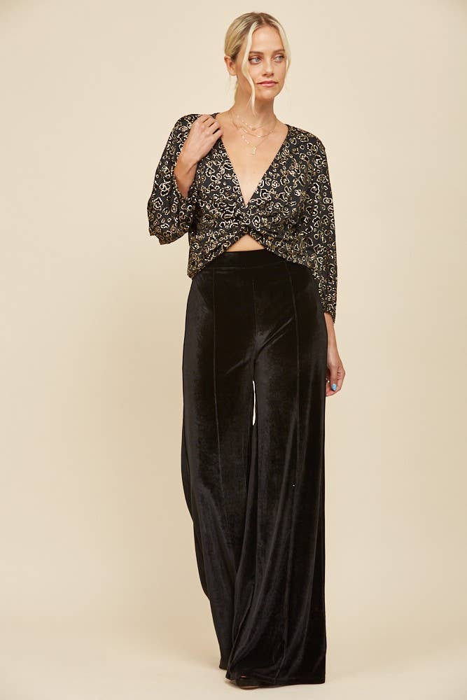 WISTERIA LANE - VELVET PALAZZO TROUSER PANTS 2422PIA WINE