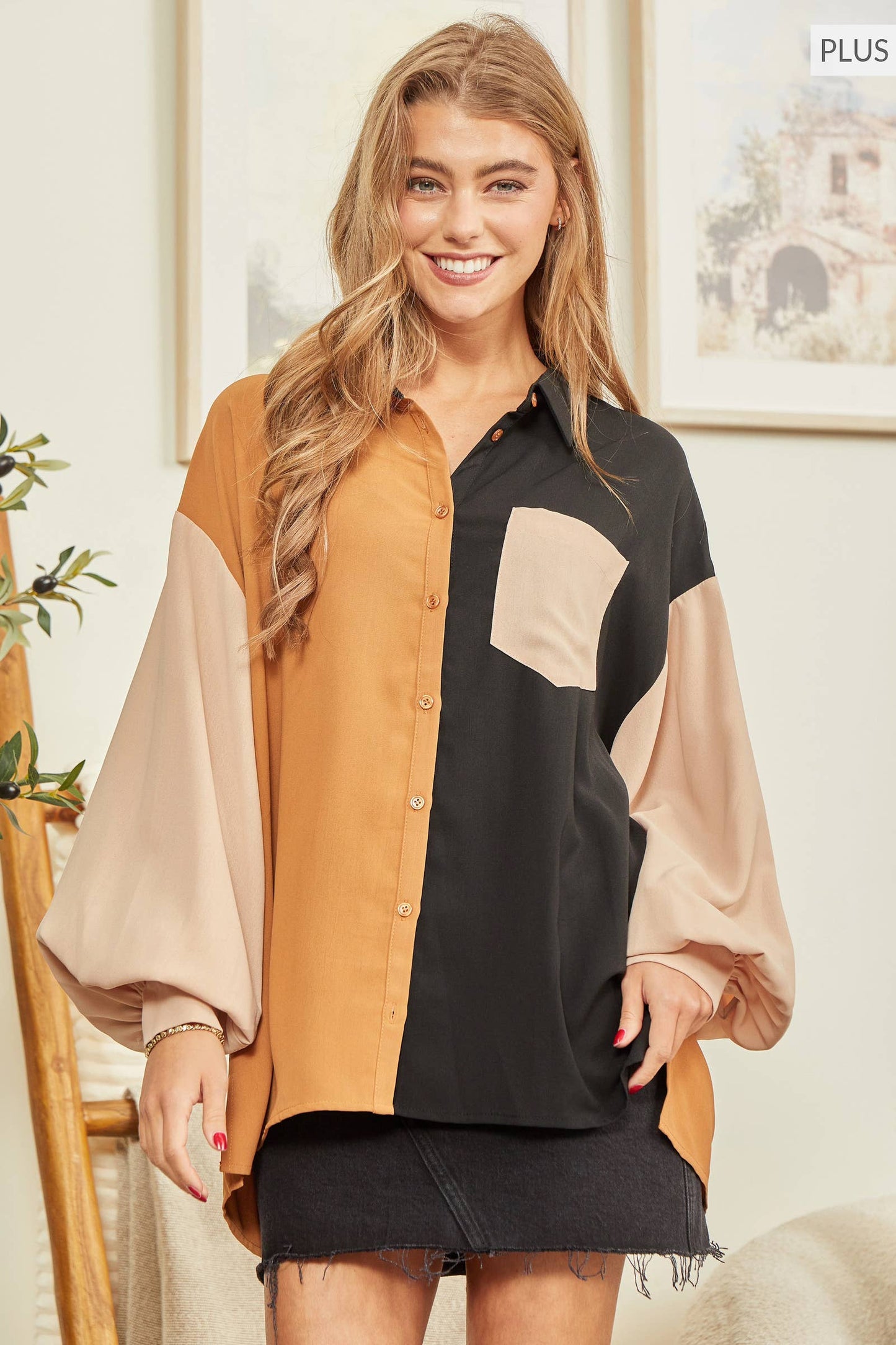 Andrée by Unit - PLUS SIZE Color Block Button Down T12351-1PLUS