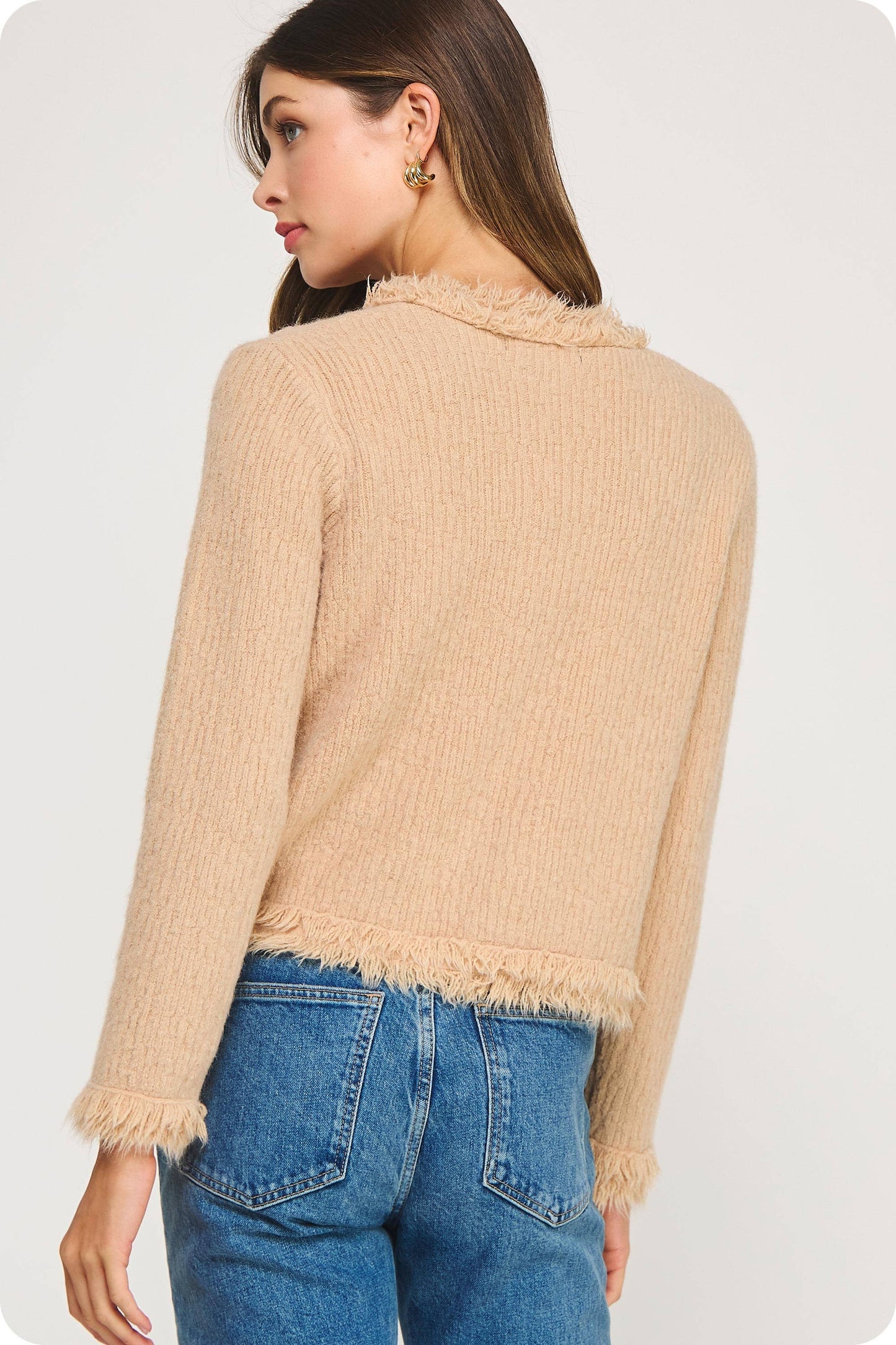 Strut & Bolt - Frayed Trim Textured Cardigan
