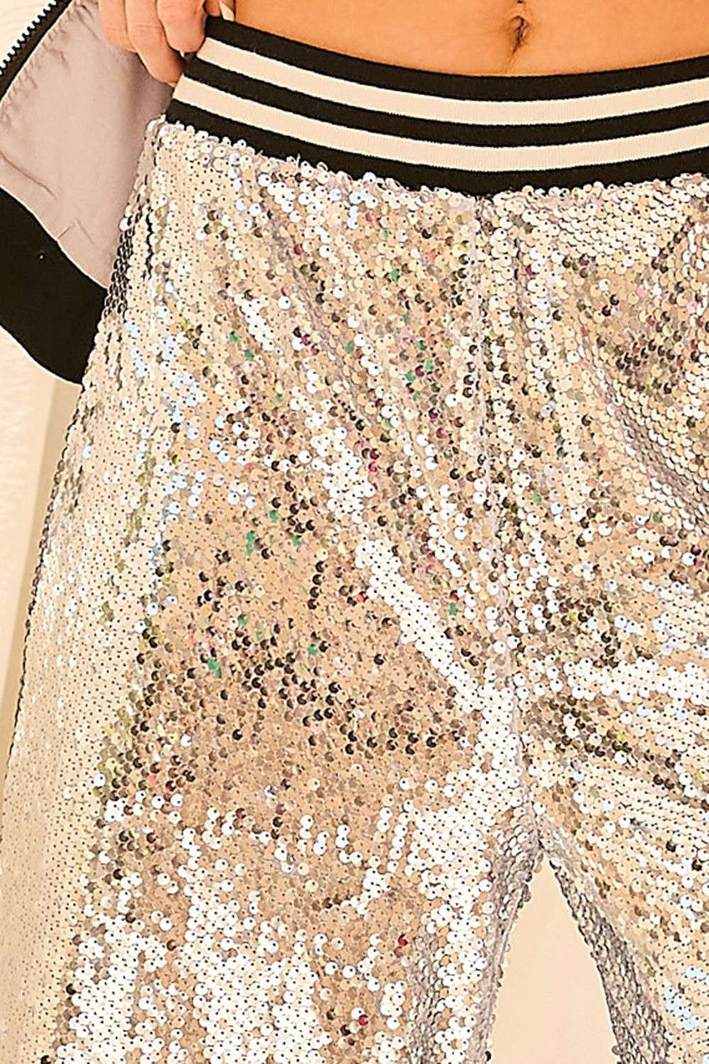 Main Strip - Waist Elastic Band Bell Sequin Wide Leg Pants