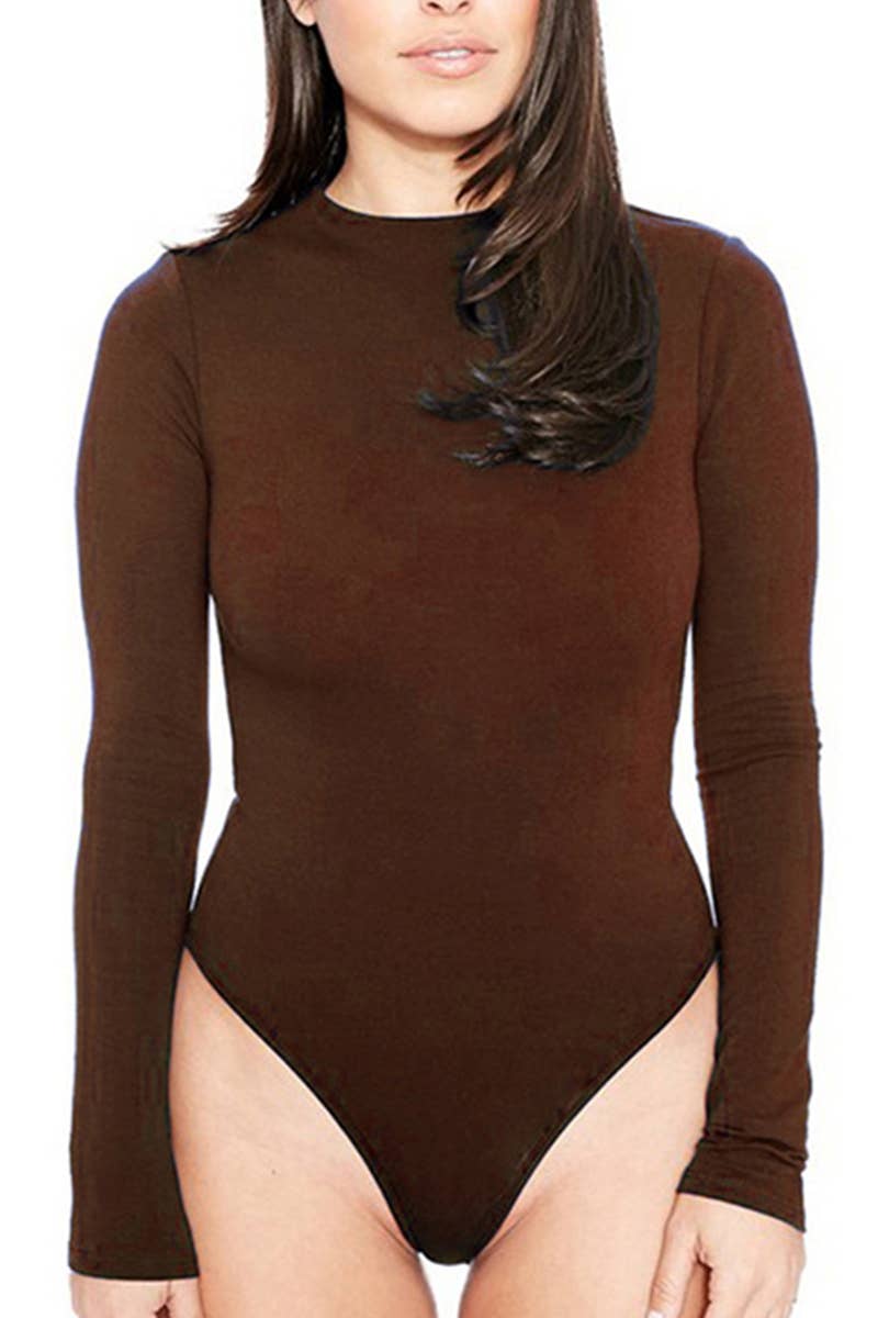 Lily Clothing - WOMEN CREW NECK LONG SLEEVE BODYSUIT_CWSBSL0022: WINE / (L) 1