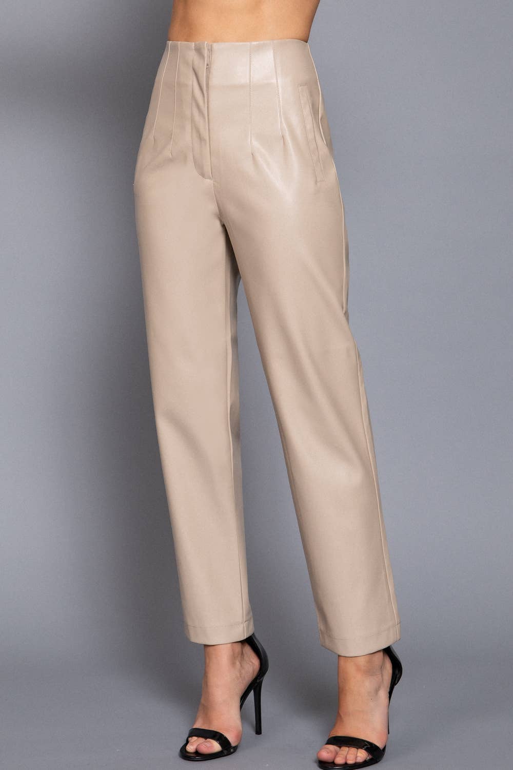 Active Basic | Active USA - Hight Waist Slim Fit Faux Leather Long Pants: BRN-warm brown / M