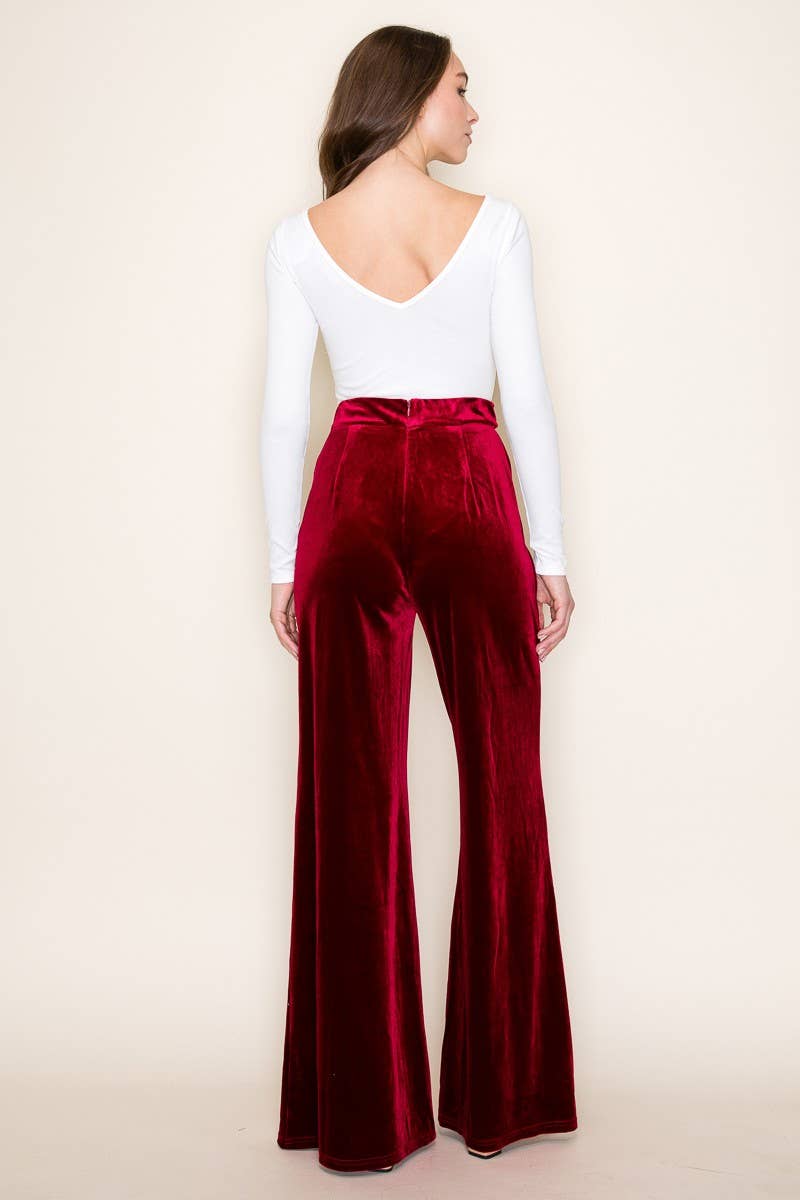 WISTERIA LANE - VELVET PALAZZO TROUSER PANTS 2422PIA WINE