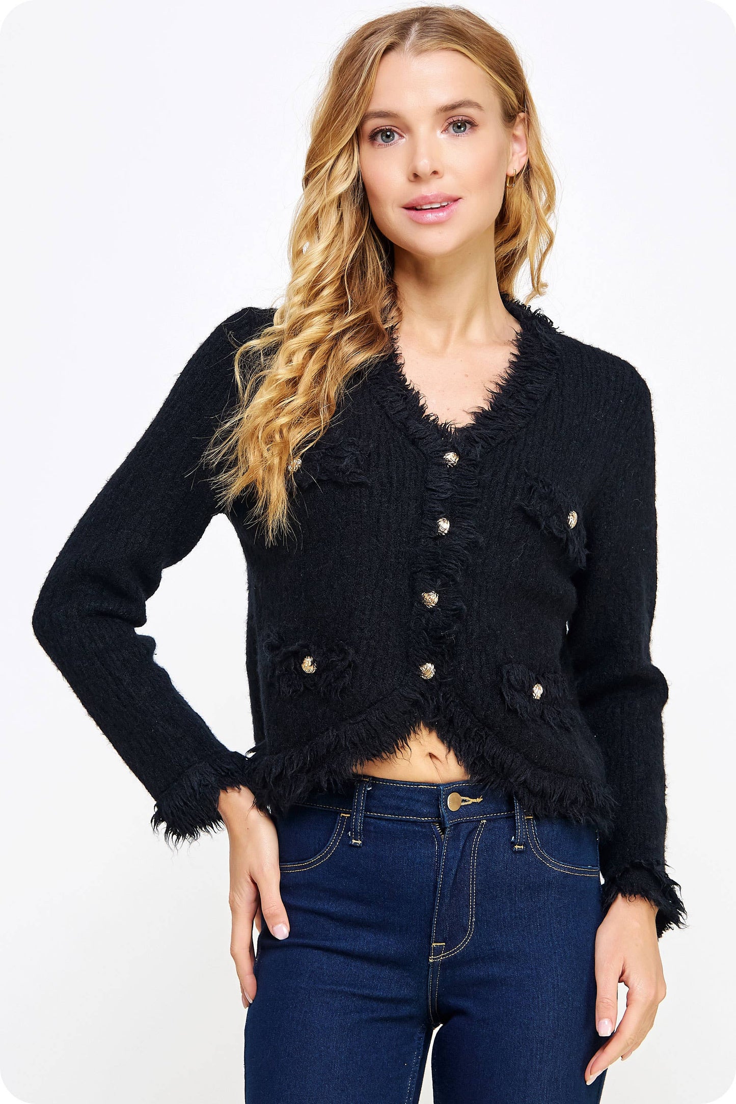 Strut & Bolt - Frayed Trim Textured Cardigan