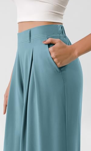 ODODOS Chiffon Flowy Pleated Wide Leg Pants for Women Built-in Shorts Lightweight High Waist Trouser with Pockets