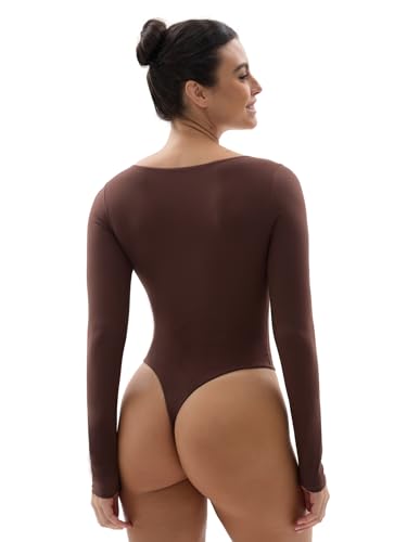 SHAPERX Women's Soft Crew Neck Bodysuit Fits Everybody Long Sleeve Body Suits Tops