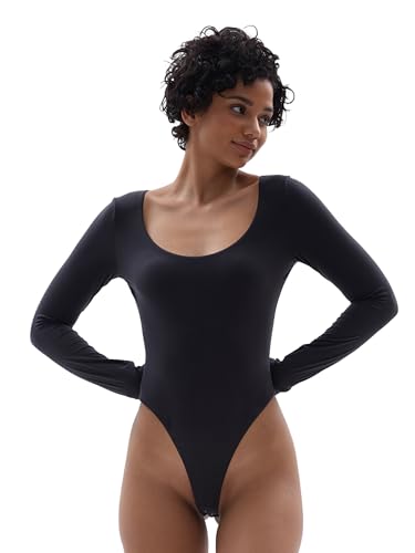 SHAPERX Women's Soft Crew Neck Bodysuit Fits Everybody Long Sleeve Body Suits Tops