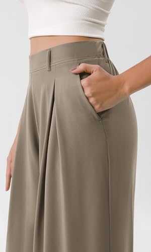 ODODOS Chiffon Flowy Pleated Wide Leg Pants for Women Built-in Shorts Lightweight High Waist Trouser with Pockets