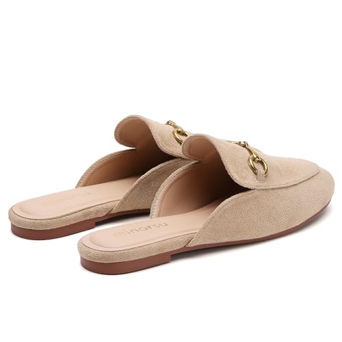 Minorsu Buckle Mules for Women Round Toe Backless Flat Mules Slides Mules Shoes Ladies Slip-on Loafers